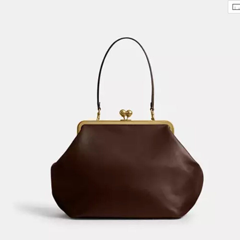 Coach Large Kisslock Bag (smooth leather/Brass/Dark Brown)